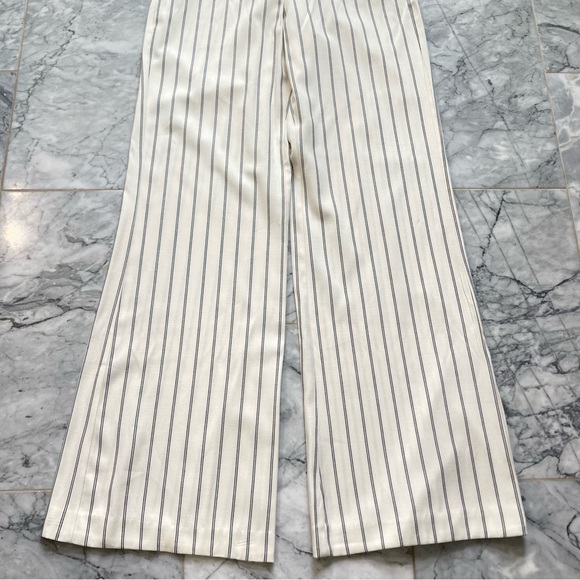 ZARA Cream Ecru Navy Blue Stripe Wide Leg Pants - Picture 6 of 11